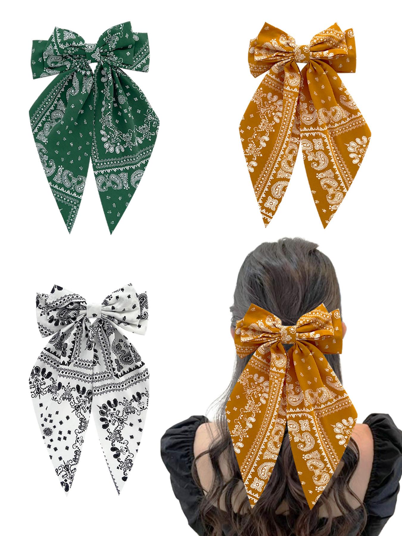 Paisley Print Bow Decor Hair Clip, Casual Versatile Hair Accessories for Women, Minimalist Headwear Suitable for Thick Hair