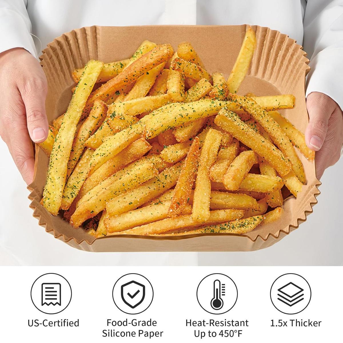 Air Fryer Paper Liners, 100Pcs Parchment Paper, Air Fryer Liners Disposable for Microwave, Non-Stick Air Fryer Liner Square Free of Bleach (6.3IN) Baking Supplies Kit Bakeware