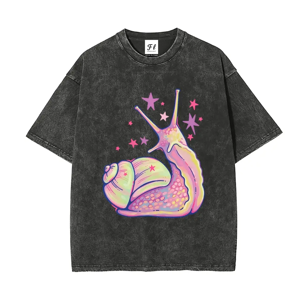 Unisex Macaron Rainbow Gradient Snail Dreamy Starry Sky Graphict Washed T-Shirt Personalized Pattern Y2k Clothing Round Neck Washed T-Shirt,Women's Clothing 100% Cotton, Menswear, Top, Vintage Style,Summer Casual Oversized