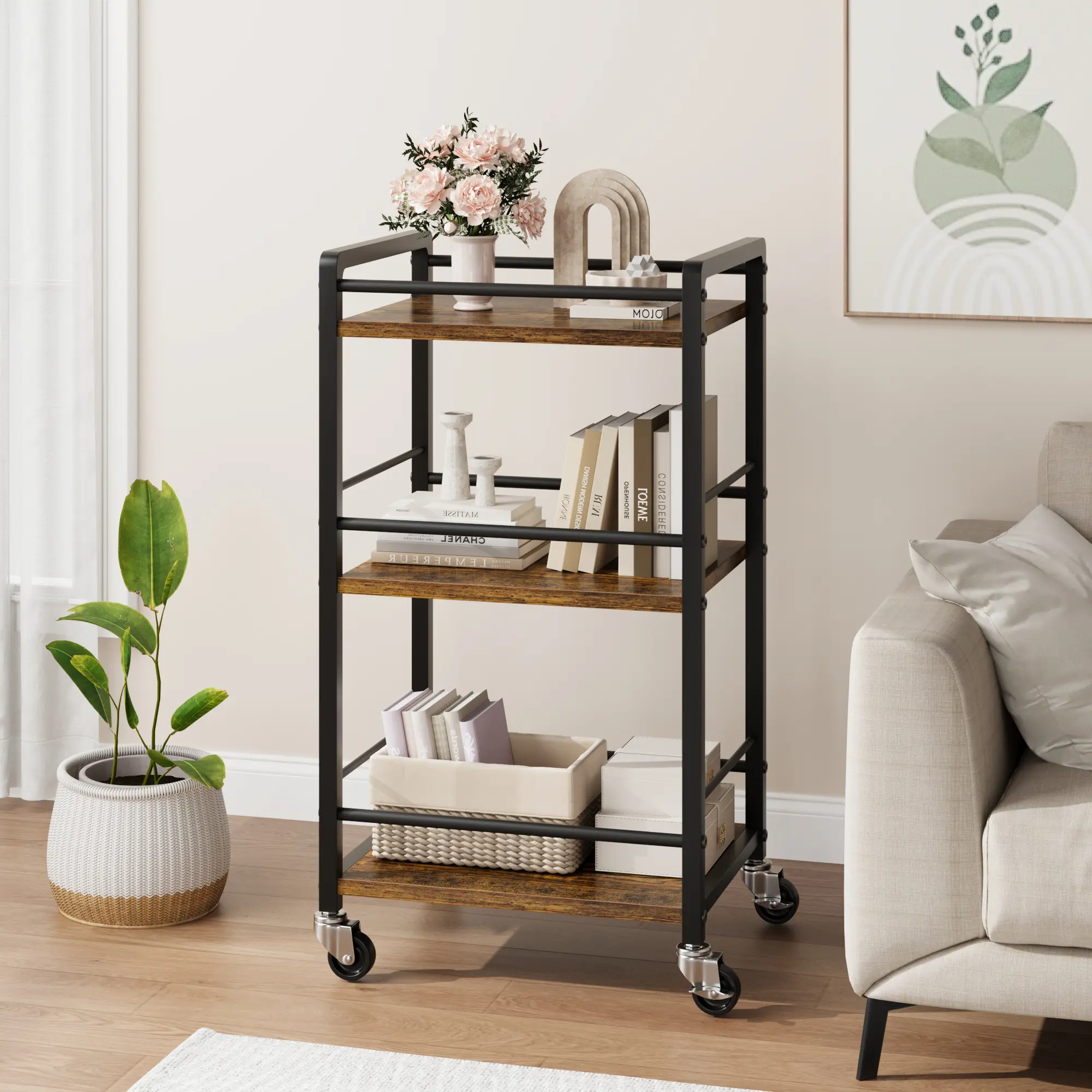 Bar Cart for Home, Small Home Bar Serving Carts, Three-Layer Small Bar Cart, 360° Swivel Wheels with Brakes, Coffee Cart on Wheels, Drink Cart for Home, Living Room, Party, Bar
