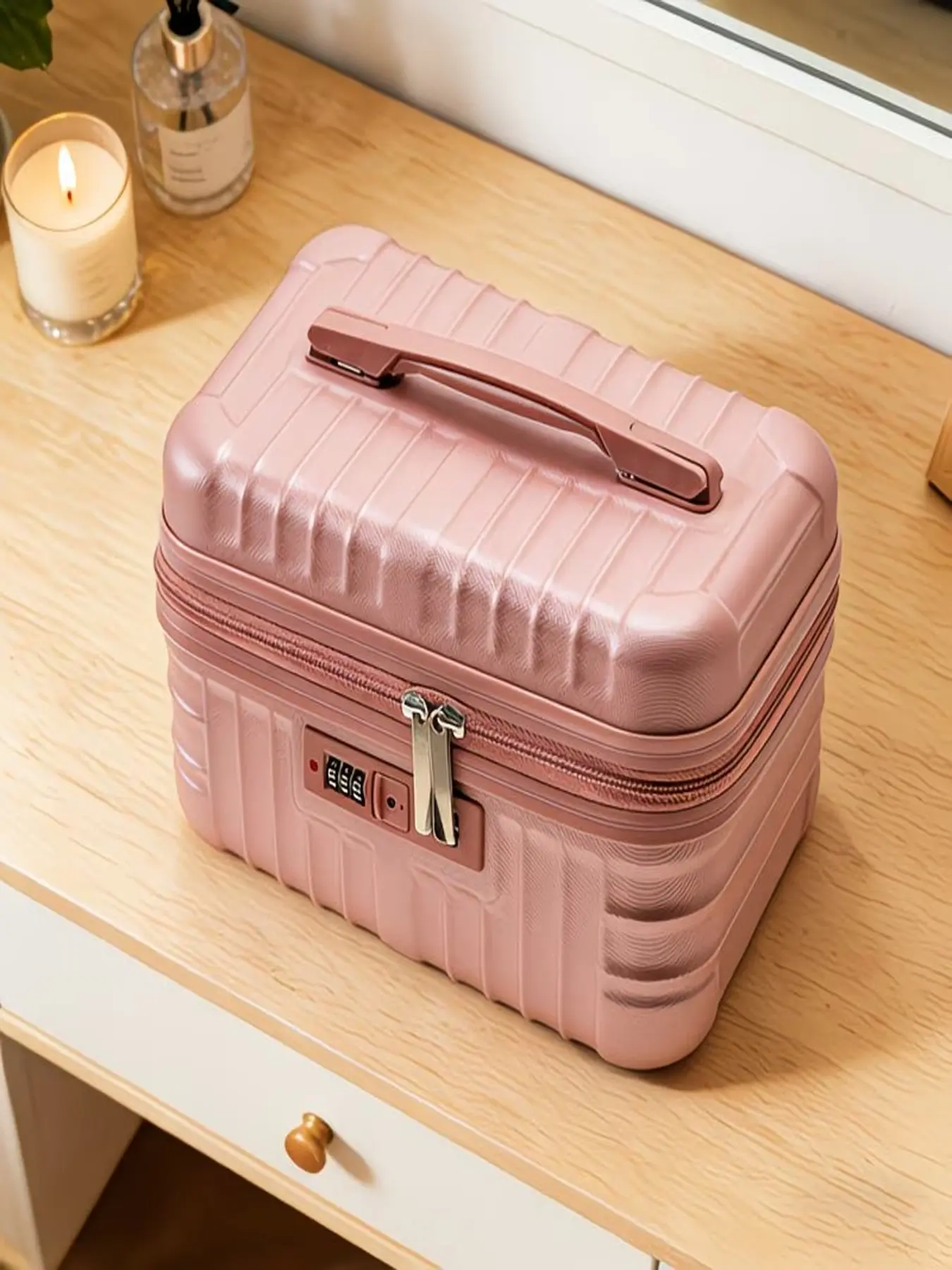 14-Inch Portable Makeup Bag, Travel Makeup Pouch, Mini Box with Handle and Password Lock, Large Capacity Travel Vanity Organizer, Compact Storage Solution