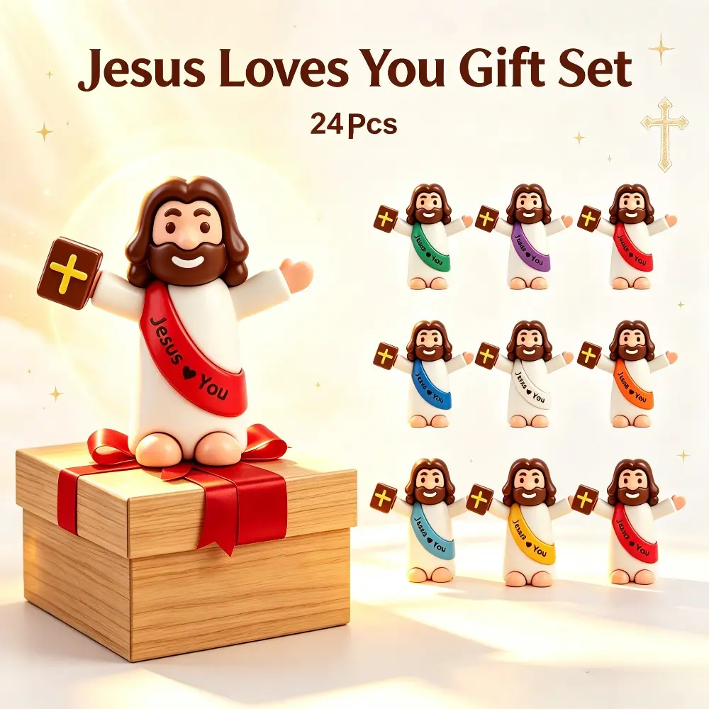 24PCS Little Jesus Figures, Mini Jesus Figurines in Bulk, Multicolor Tiny Jesus Set with Jesus Loves You Figures for Easter Egg Stuffers, Hide and Seek, Baptism, Faith Activities, Religious Gifts