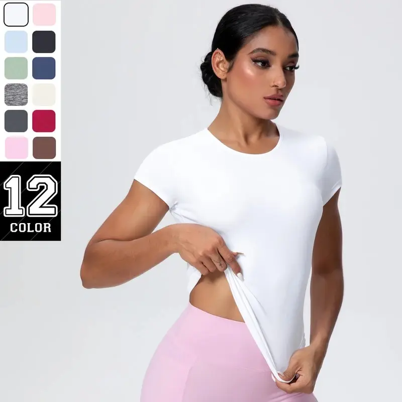 Women's 1 PC Solid Color Scrunch Slim Casual Yoga T-Shirt - Breathable Naked Feel Compression Top for Gym, Running, Hiking/Light Outdoor - Short Sleeve Tops, Sporty Chic, Athlete Life, Fitness for Everyone, Moisture-Wicking, Shape-Enhancing