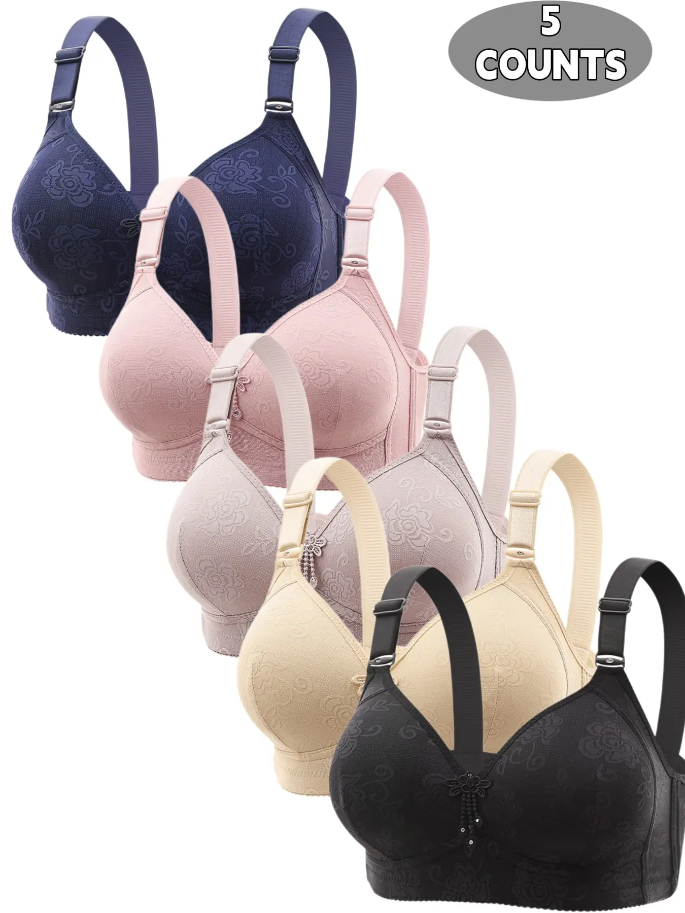Women's Contrast Binding Push Up Everyday Casual Medium Fit Bra, Soft Comfortable Breathable Wireless Underwear Bra, Women's Lingerie for All Seasons