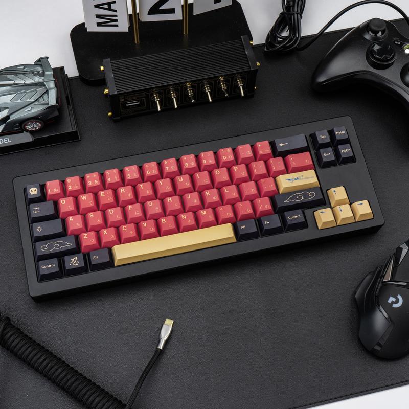 Cherry Profile Red Japanese Keycaps, PBT Material, Dye Sublimation, Minimalist Custom Key Caps for Mechanical Gaming Keyboard, 130 Keys