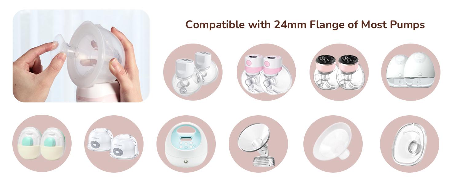 Kit 3 in 1 with 10PCS Flange Inserts 13/15/17/19/21mm, Silicone Flanges Insert Kit for 24mm Flange/Shield, Pumping Essentials Kit for Moms