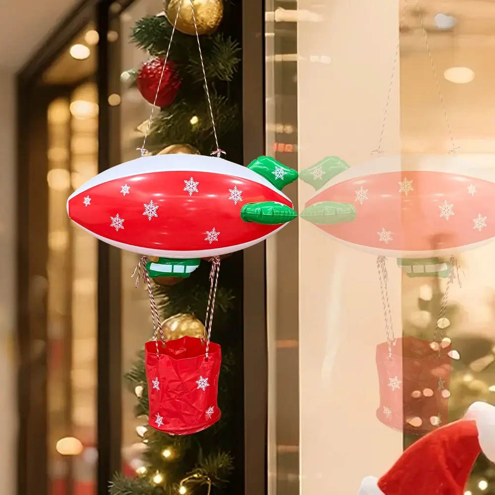 PVC Thicken Inflatable Christmas Airship Decoration, Creative Snowflake Print Plane Shape, Waterproof Durable, Ideal for Home Garden Storefront