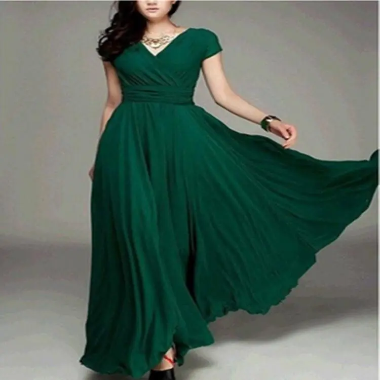 V-neck short sleeve bohemian chiffon waist-tight dress quince guest outfits