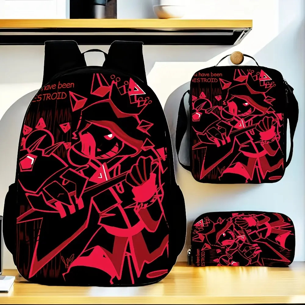 The Abandoned Anonymous 3-Piece Gothic Anime Backpack |   Neon pink and black comic-style backpack + messenger bag + pencil case |   Large capacity with laptop compartment + adjustable shoulder strap |   Lightweight and durable, suitable for travel and co