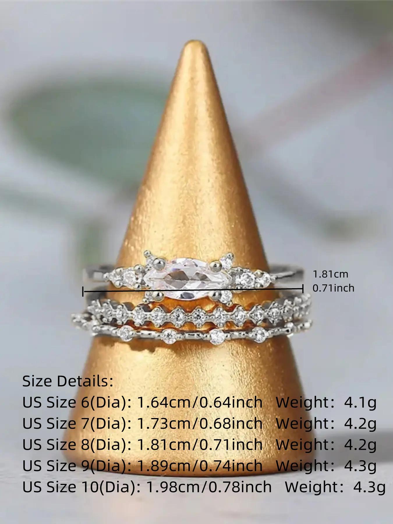 Women's Elegant Rhinestone Decor Promise Stack Rings, 3pcs/set Trendy Exquisite Engagement Rings, Chic Fashionable Jewelry As Gift for Women and Girls, Solitaire Stackable Rings