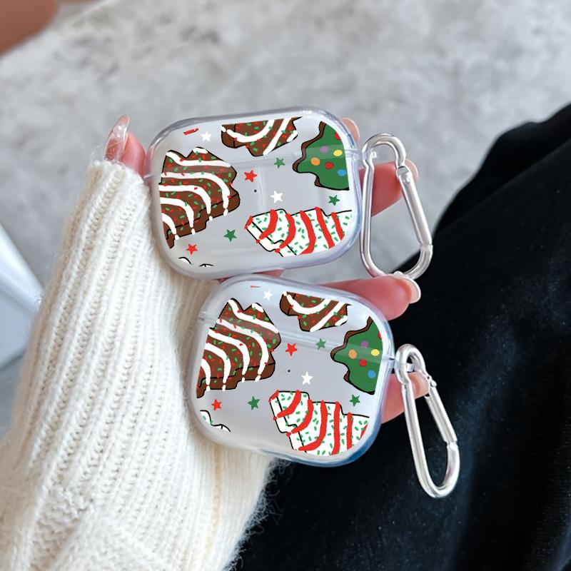 Christmas Cookie Fantasy Pattern Protective Case for AirPods 4/3/2/1/Pro/Pro2 Soft TPU Earphone Cover, Transparent with Keychain