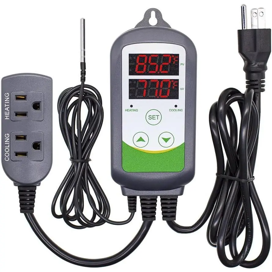 ITC-308 Digital Temperature Controller 2-Stage Outlet Thermostat Heating and Cooling Mode Carboy Homebrew Fermenter Greenhouse Terrarium 110V 10A 1100W