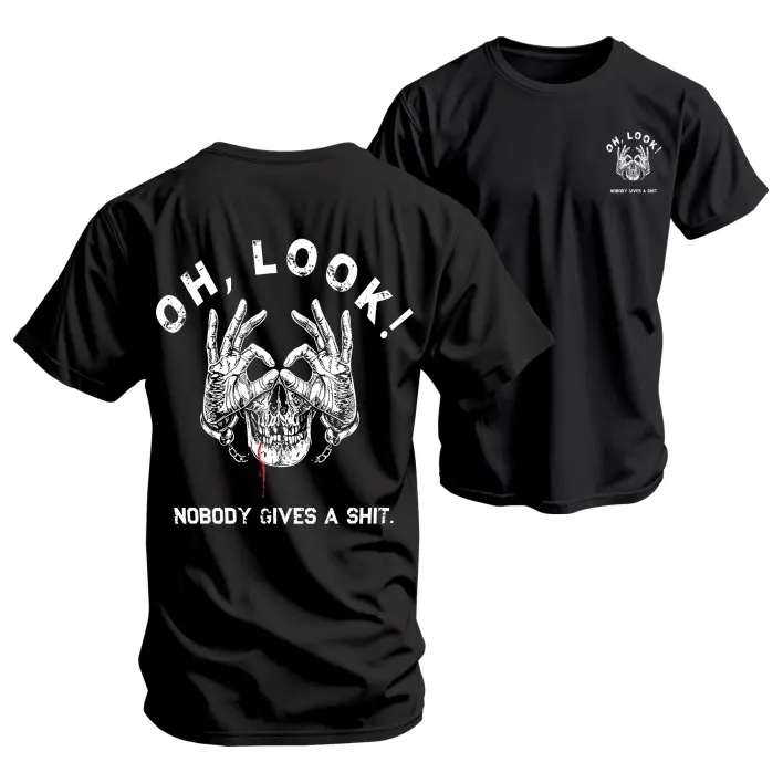 Men's Pure Cotton Short-Sleeve Tops - "Nobody Gives A Shit" Graphic Print, Relaxed Fit Round Neck Streetwear, Unisex Casual Spring-Summer Wear, Soft Fabric