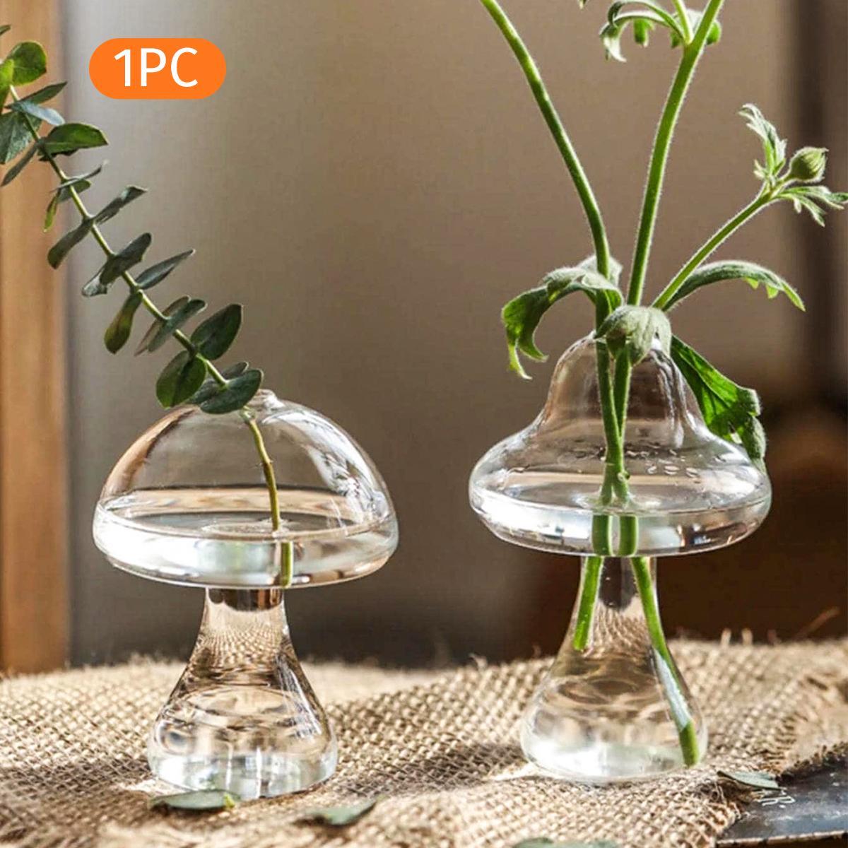 Clear Glass Flower Vase, 1 Count Modern Creative Plant Pot, Mushroom Shape Flower Vessel For Home Bedroom Balcony Decor, Flower Arrangement Vase