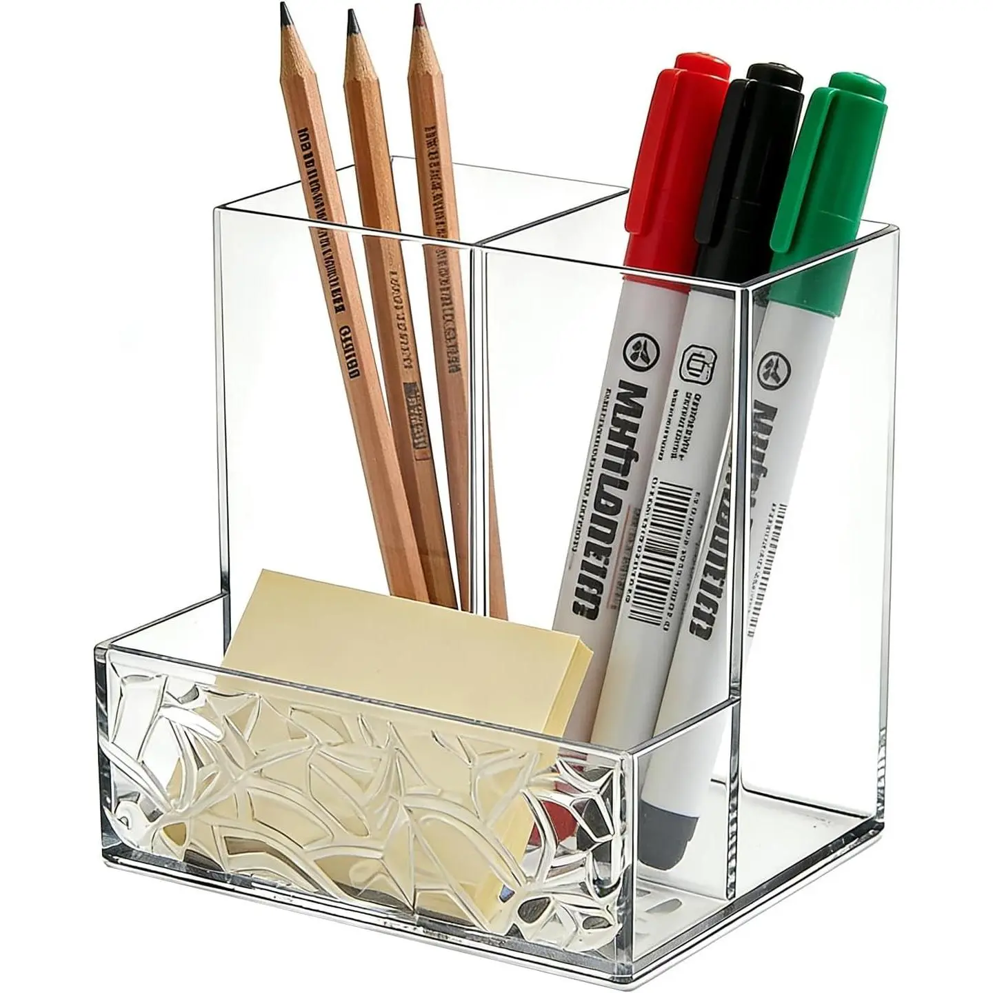 Clear 3-Compartment PET Pen Holder, Shatter-Resistant Desk Organizer Stronger Than Acrylic, for Office Home School Bathroom Makeup