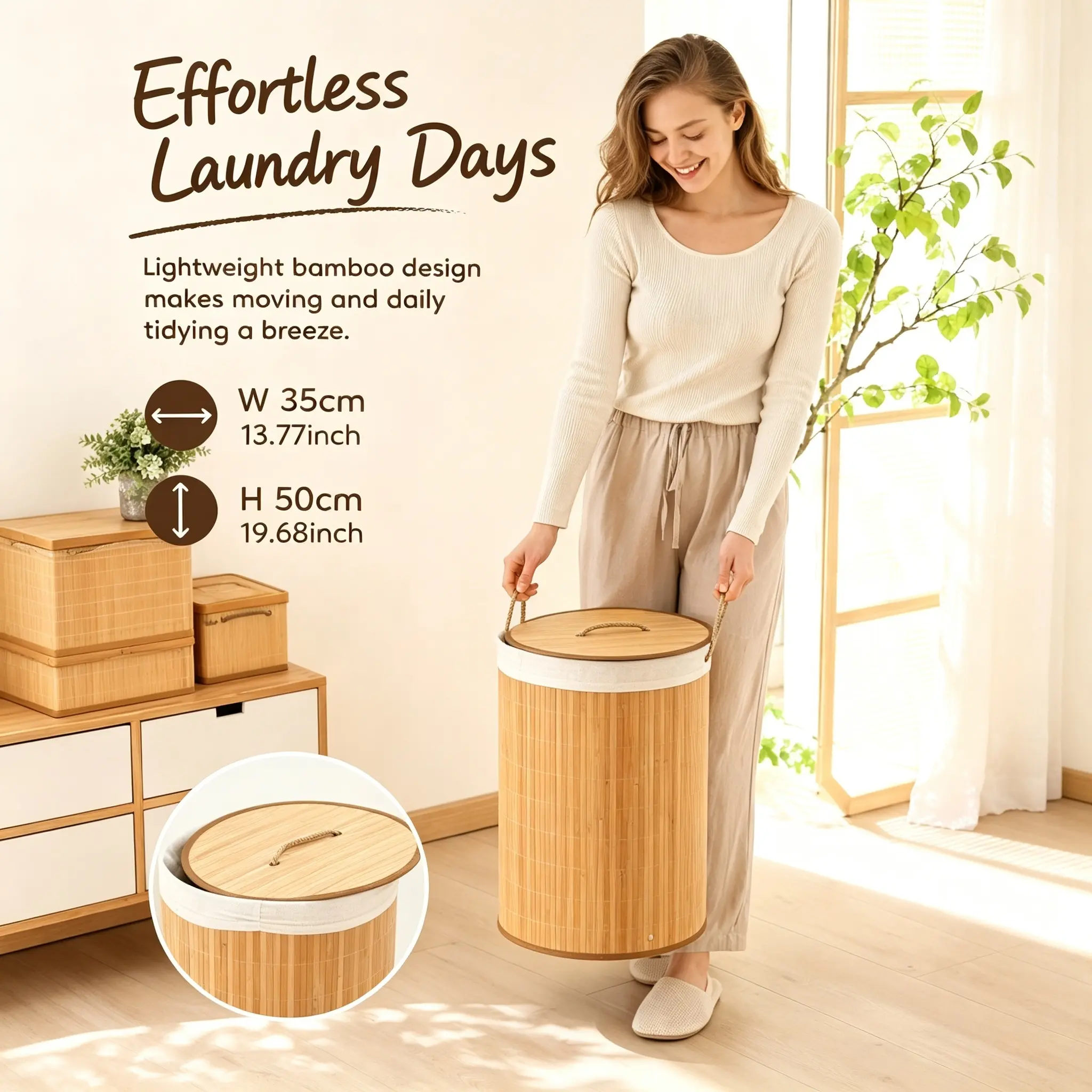 Wholesale Dirty Laundry Basket, Best Selling Bamboo Woven Storage Box, Cotton Linen Dirty Clothes Hamper, Home Children Toy Bucket, Bamboo Laundry Bin