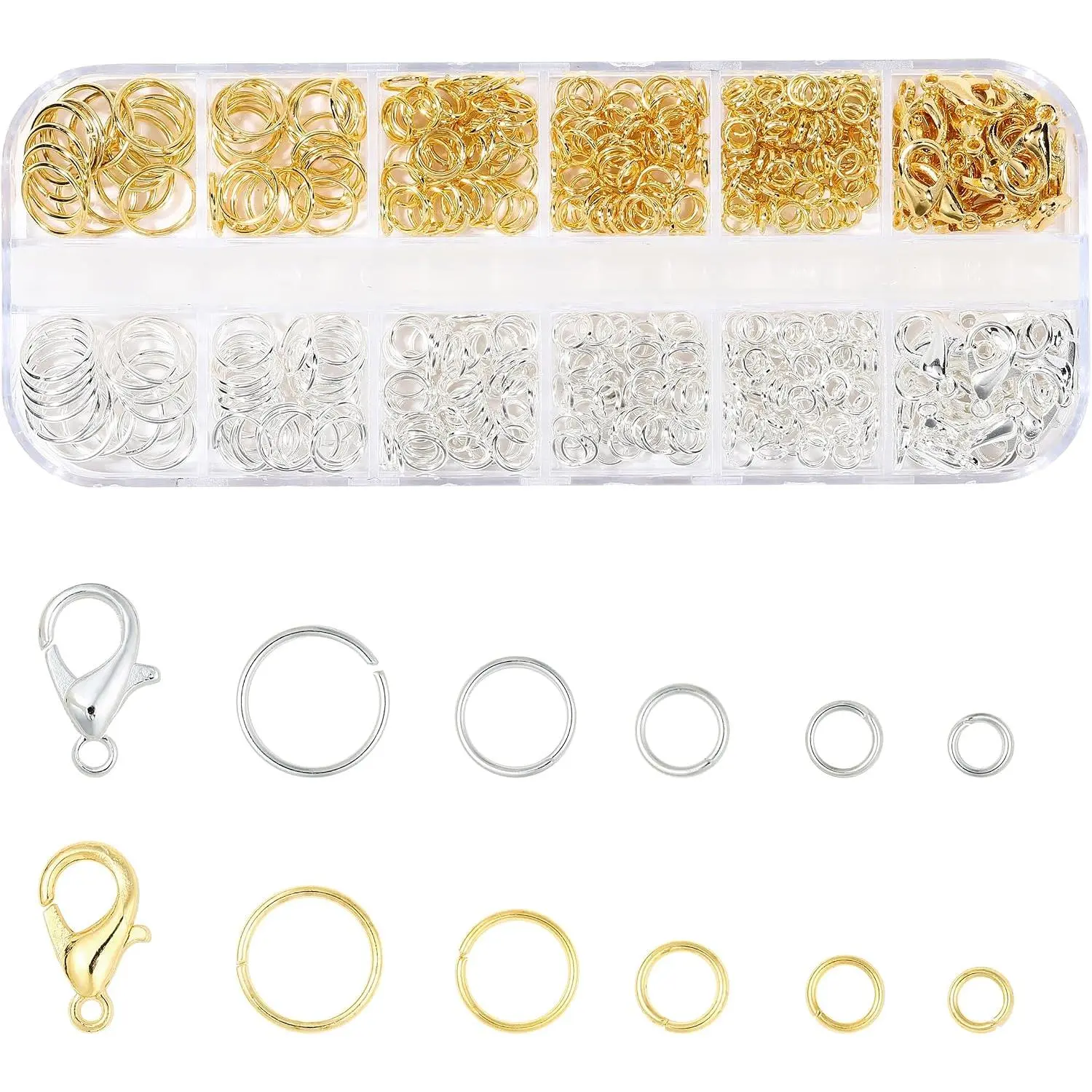 5 Sizes  and  Open Jump Rings, 500 count O Rings and Lobster Clasps, Small and Large Jump Rings for  Making and Keychains