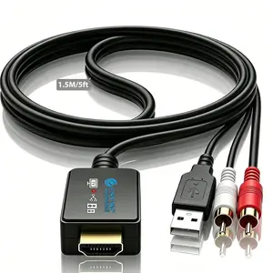 eSynic Portable eARC Audio Extractor-5 ft Long-Integrated Cable Designed-USB Powerd-192KHZ ARC to RCA Audio Adapter-Plug& Play-Only PCM/LPCM 2.0 Formats-Only from HDTV to L/R Stereo Audio System