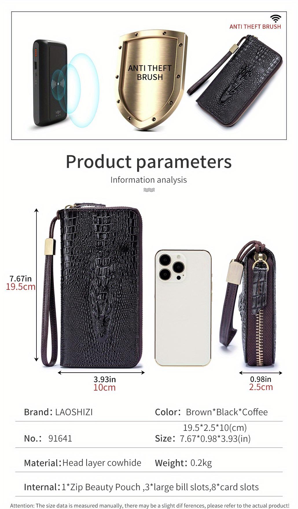 Men's Anti-Theft Wristband Wallet - Genuine Cowhide Leather Long Business Clutch Bag, Multi-Card Slot and Cash Holder Design - Professional Daily Dual-Use Thickened Version (Compatible with Smartphones*)