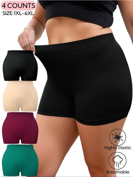 【Plus Size】 Solid Color Boyshorts, Soft Comfy Breathable Seamless Panty for Daily Wear, Women's Underwear for All Seasons