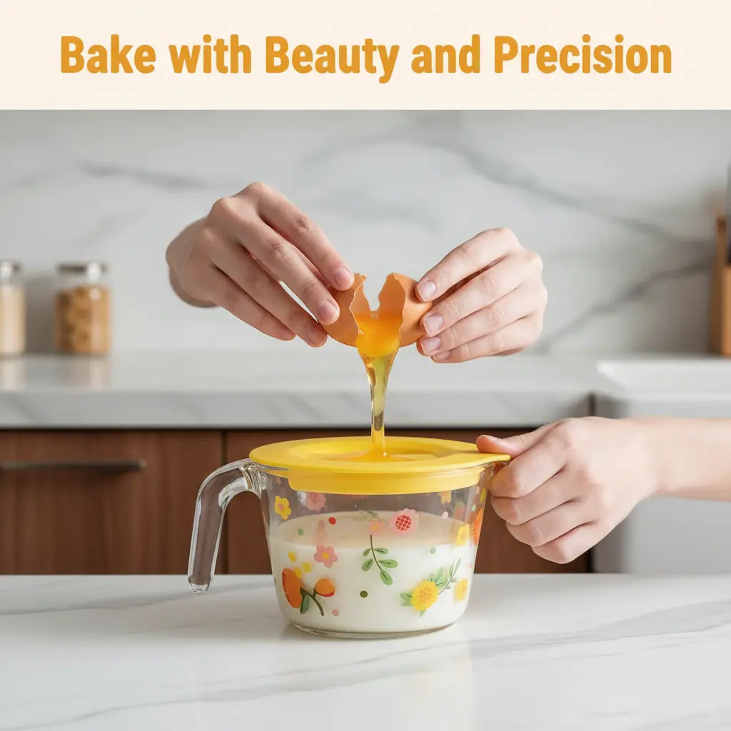 Floral Pattern Glass Measuring Cup, Oval Reusable Glass Cup With Handle & Measurement Marks, Heat‑Resistant Microwave‑Safe BPA‑Free Kitchenware for Baking, Cooking, Milk & Cold Drinks