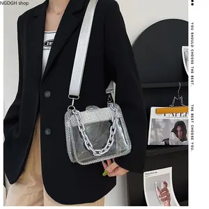 Trendy Sparkle PVC Shoulder Bag – Diamond Bling Clear Handbag with Adjustable Strap, Perfect Party Concert Festival Accessory for Women