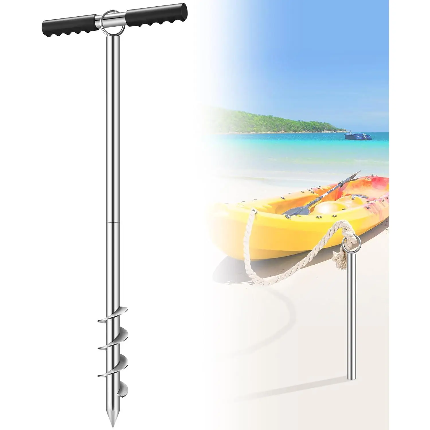 Boat Anchor, 30.7-inch Stowable Shallow Water Anchor, Boat Anchor Kit for Dive Beach, Kayak Anchor Trolley Kit, Boat Fixing Accessories