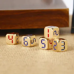 5 Piece Metal Dice Set, /bronze, Multicolor Numbers, Fun Game Dice, Six-Sided Decision Maker, Board Game Accessories, 13mm