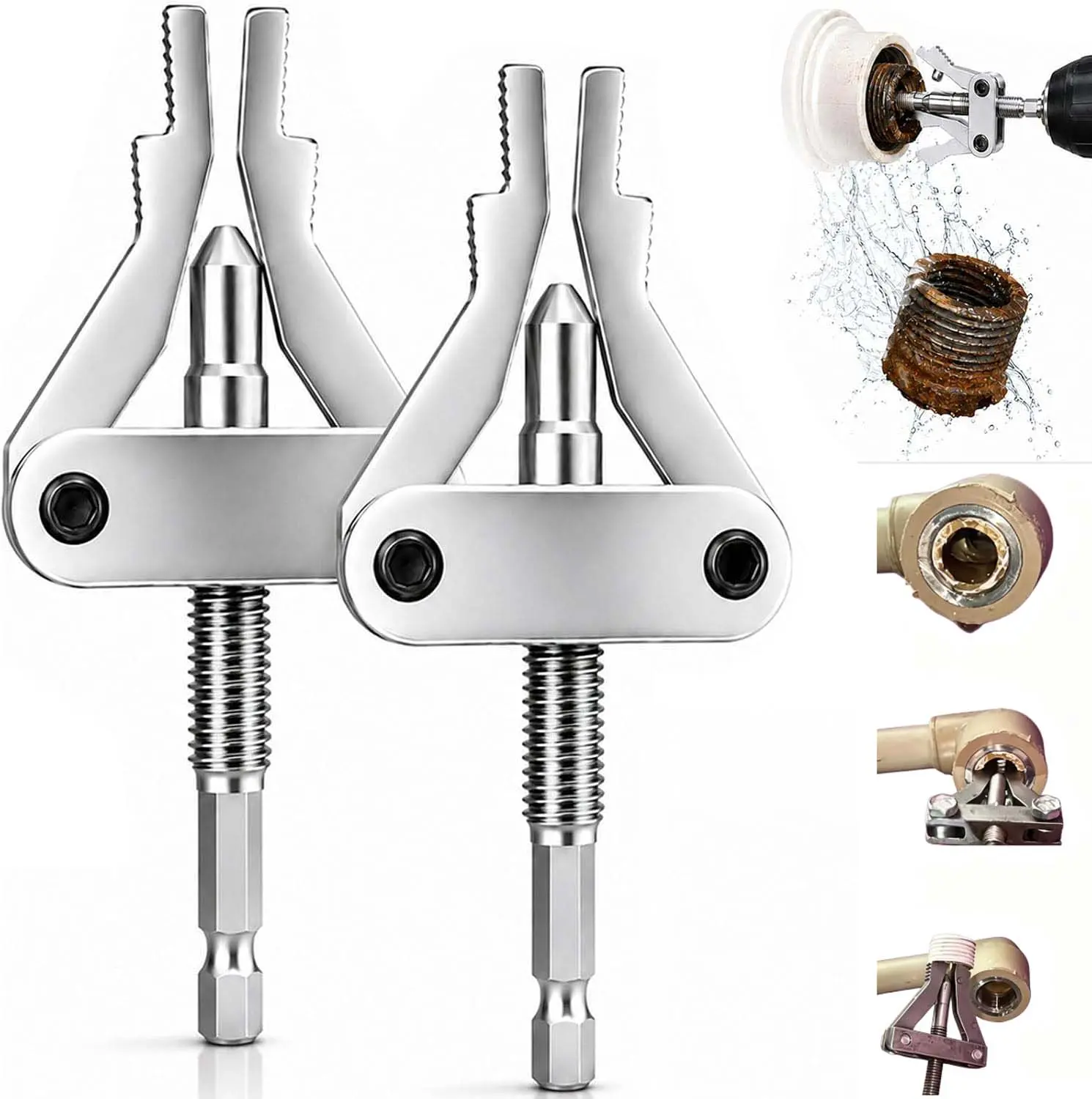 1-2 Pack Broken Pipe Extractor Tool for Drill, Pipe Thread Extractor Tool for 1/2, 3/4 & 1 Inch Pipes, Broken Pipe Thread Extractor for Shower Arms, Valves & PVC, Gloves Included