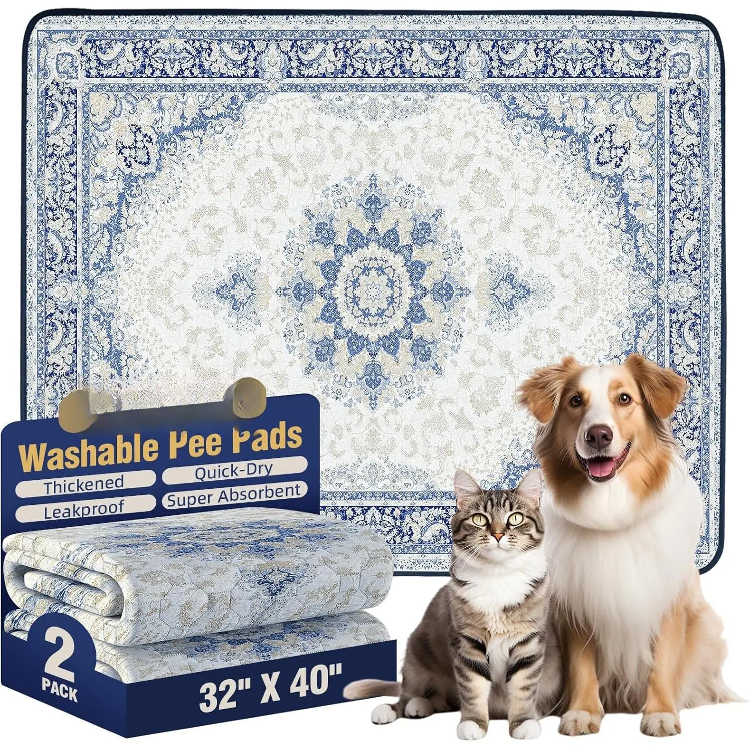 Washable Pee Pads for Dogs 40"x32" 2 Pack,   Pads , Super Absorbent Puppy Pads XL,  & Leak-Proof  Pee Pads, Non-Slip  Pads for  Housebreaking