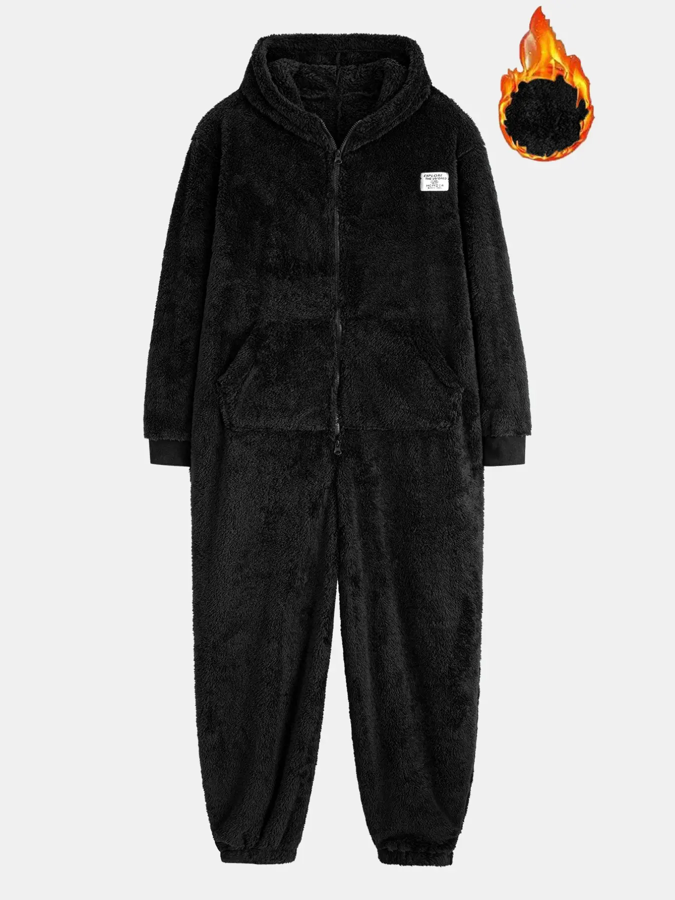 Solid Plush Hooded Onesie for Men, Full-Zip Warm Fleece Jumpsuit, Cozy Loungewear Sleepsuit, Ideal for Home Relax, Costume Party & Winter Wear