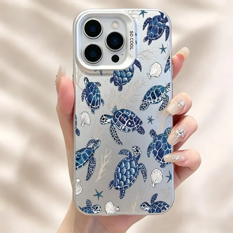 Blue Sea Turtles & Ocean Elements Phone Case iPhone17/17PROMAX/17PRO/16/15/14/13/12/11 Anti-Scratch Non-Yellowing Shockproof Ultra Thin Lightweight Colorful Silver Phone Case roo95779, Smartphone, Handheld, Accessories, Electronic