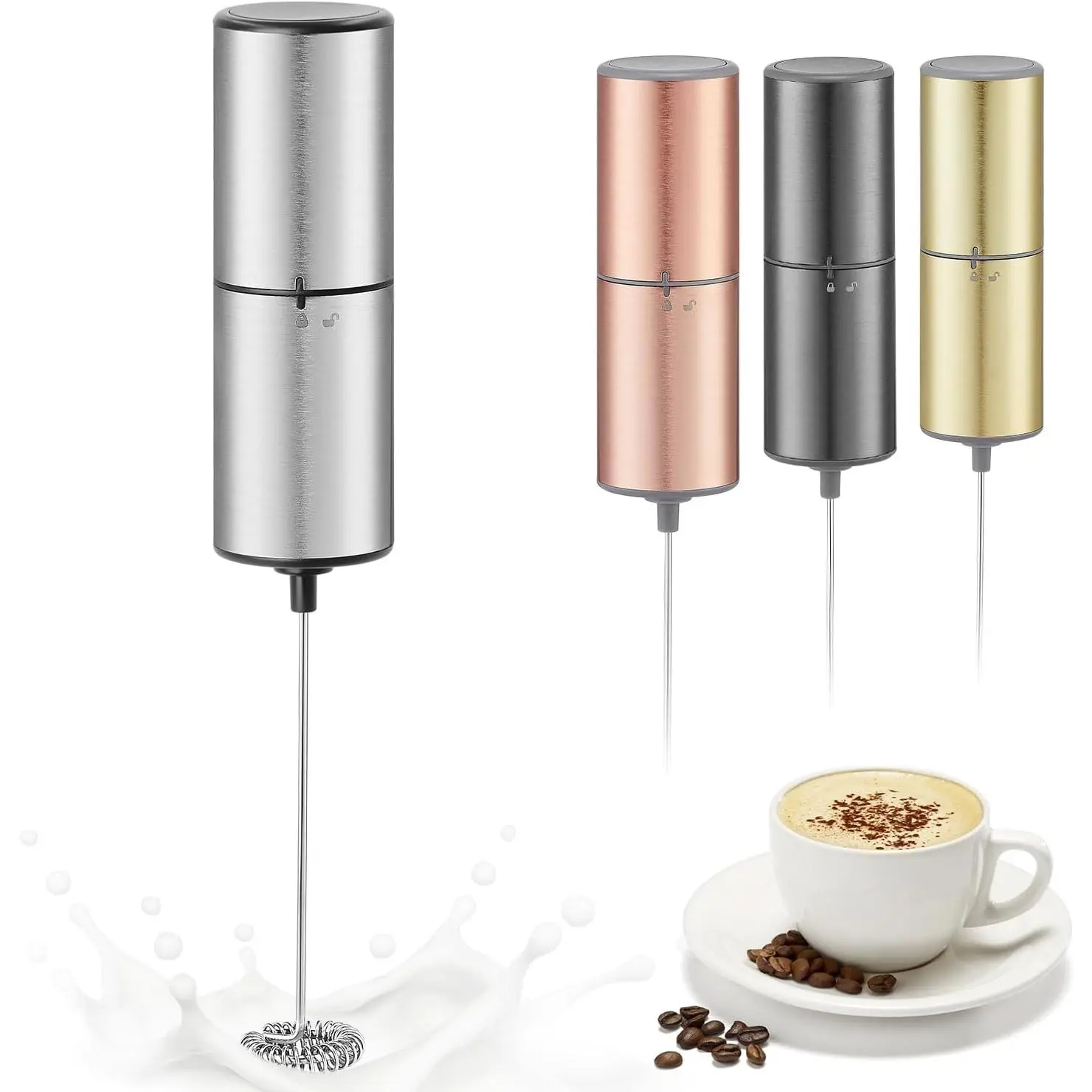 Portable Handheld Milk Frother - 10,000 RPM Grade 304 SS Frothing Wand, Stainless Steel Whisk for Latte, Cappuccino, Home Users, 2 Batteries Not Included