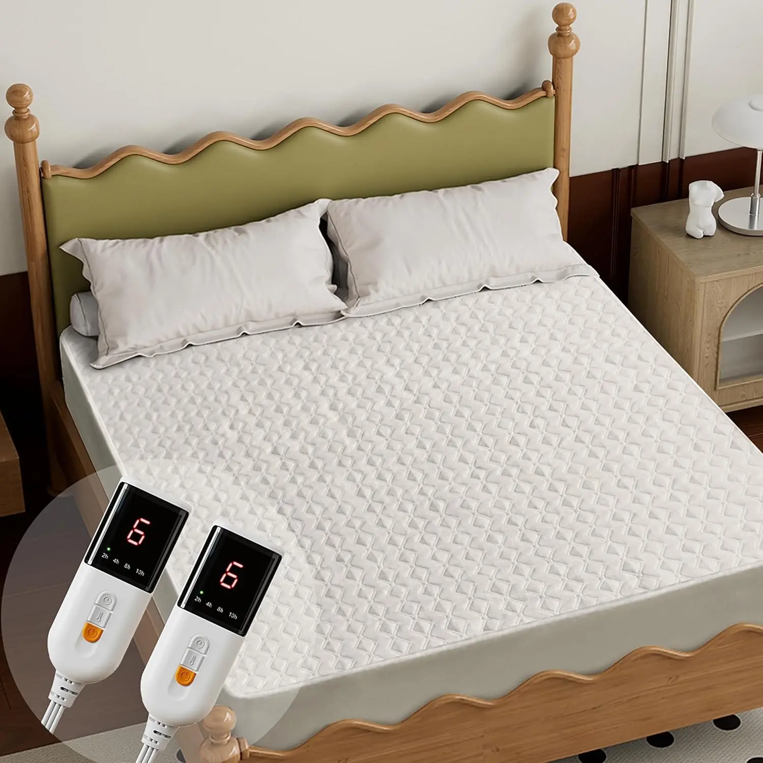 Heated Mattress Pad Queen Size Dual Control - Electric Mattress pad fit up to 15''with 6 Heat Seatings & 10 Hour Auto Off ETL Certified Machine Washable(White) | Adjustable Heat & Timer Settings, Electric Mattress Pad 60x80in with Dual Control, Machi