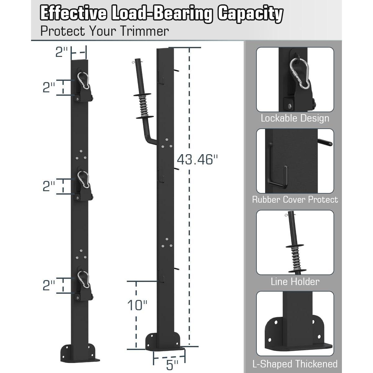 3 Place Weed Eater Rack for Open Trailer, Weedeater Rack with Lockable Hasp Mount on Landscape Trailer , Enclosed Trimmer Rack Carrier with Trim Line Holder for Yard Lawn Tools Equipment