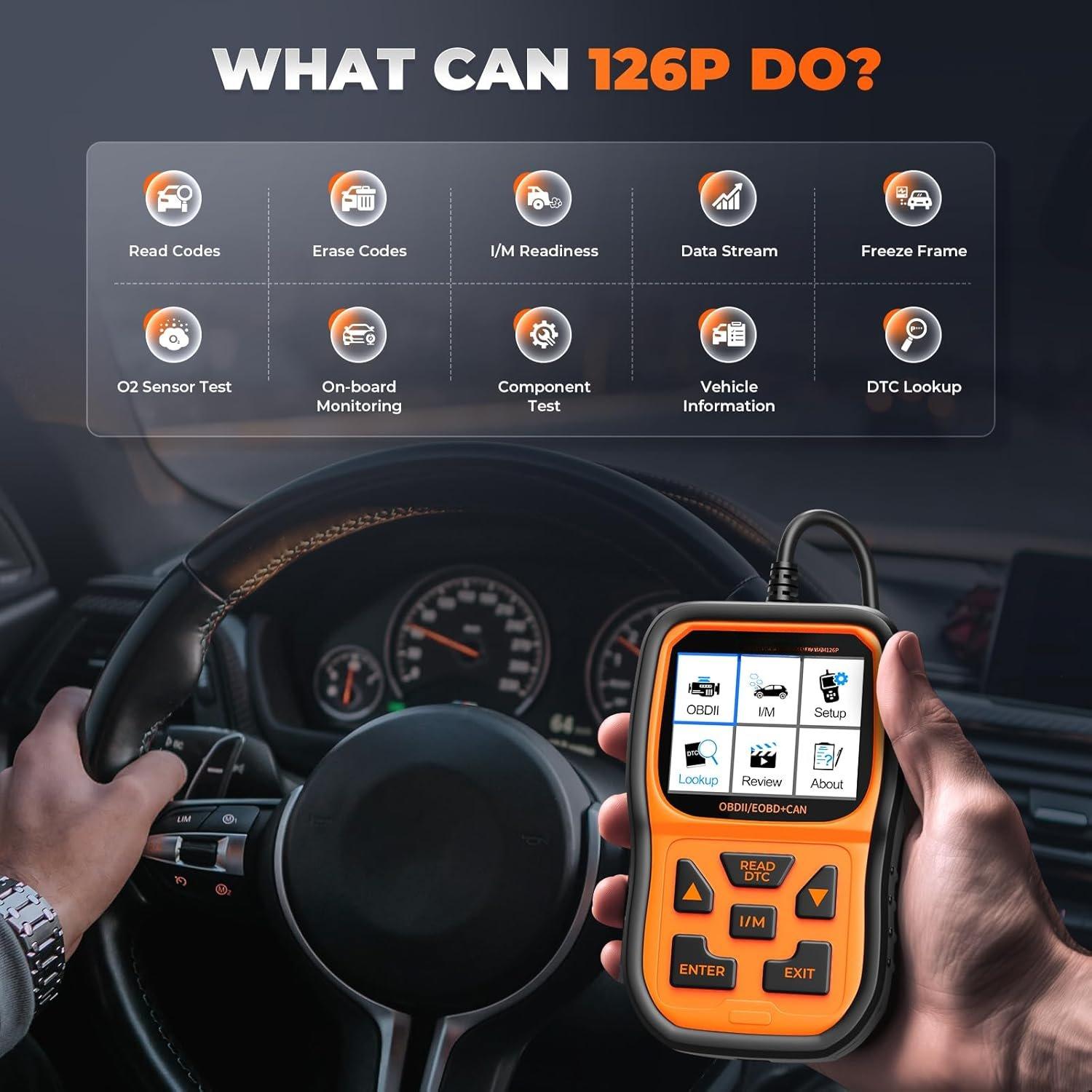 OM126P OBD2 Scanner, Check Engine Light Code Reader,  Code Scanner for Automotive Diagnostic, Read & Clear Fault Code, Pass Smog Test, Live Data, for    After 1996