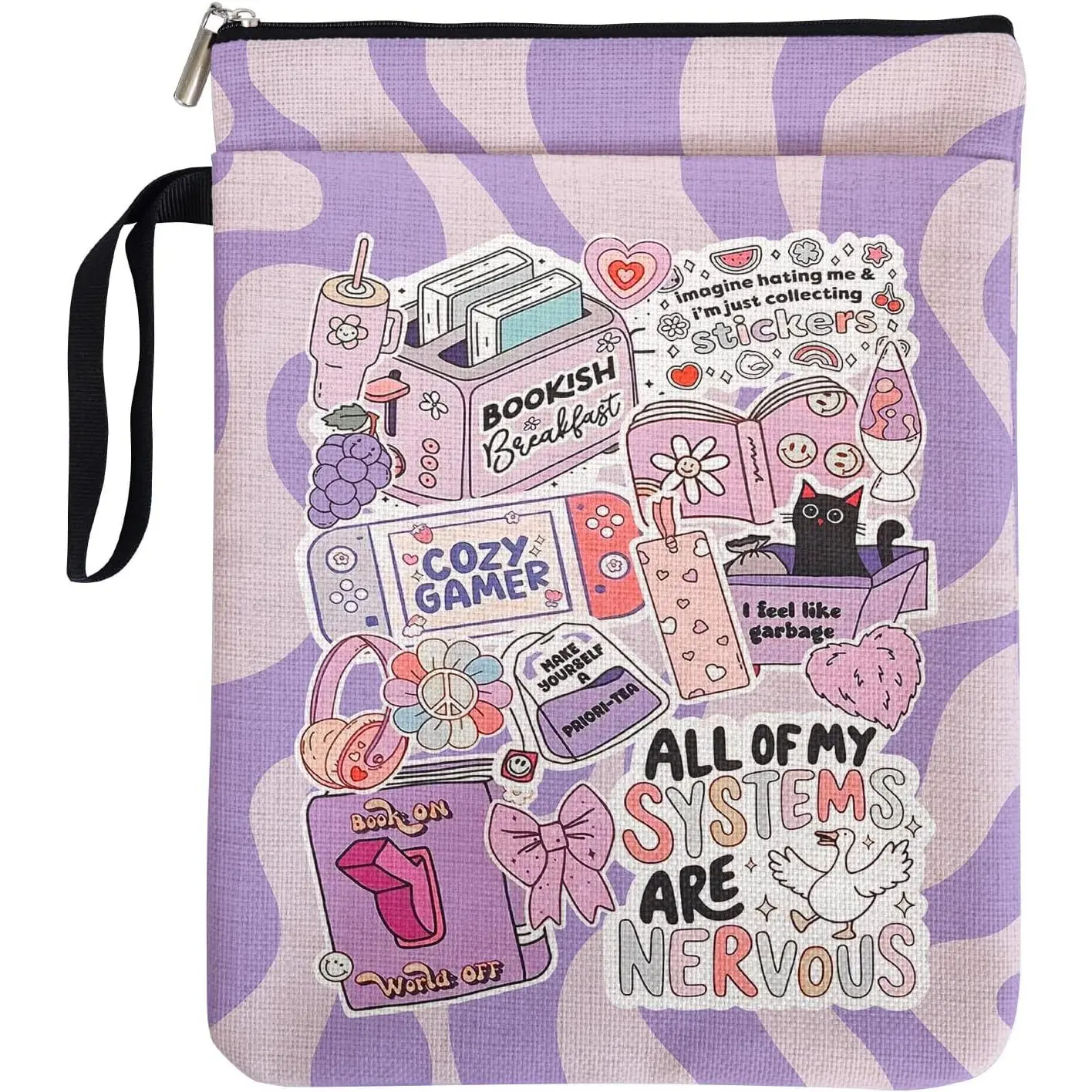 Y2K Style Book Sleeve for Book Lovers, Funny Bookcover Protector for Paperbacks with Handle Pocket for Reader Bookworm Bookish, Book Club Gifts for Chritsmas, Reading Accessories for Women