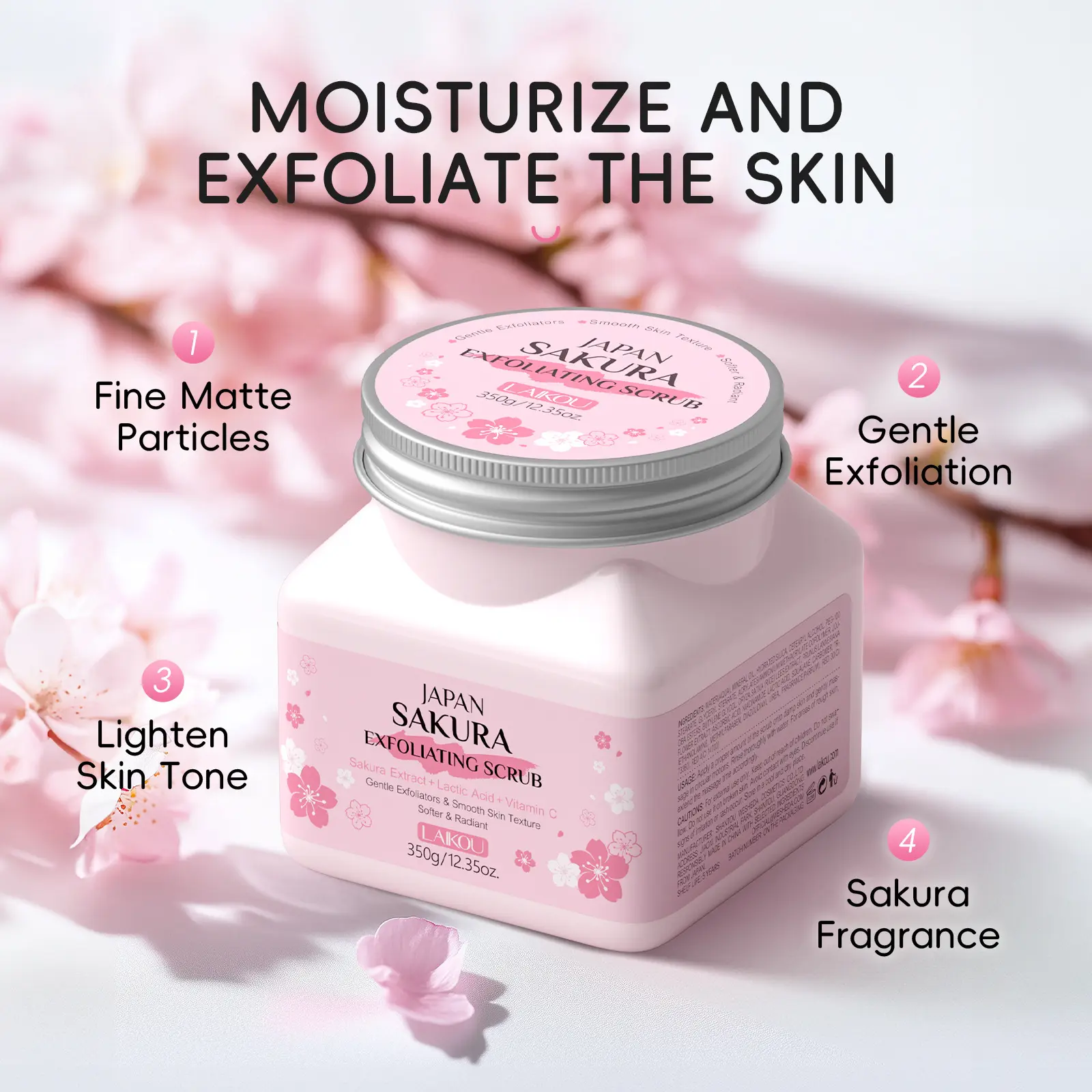 Cherry Blossom Exfoliating Scrub 350g, Face Body Full Body Use, Cleansing Moisturizing, Gentle Skin Care, Ideal for All over Cleaning