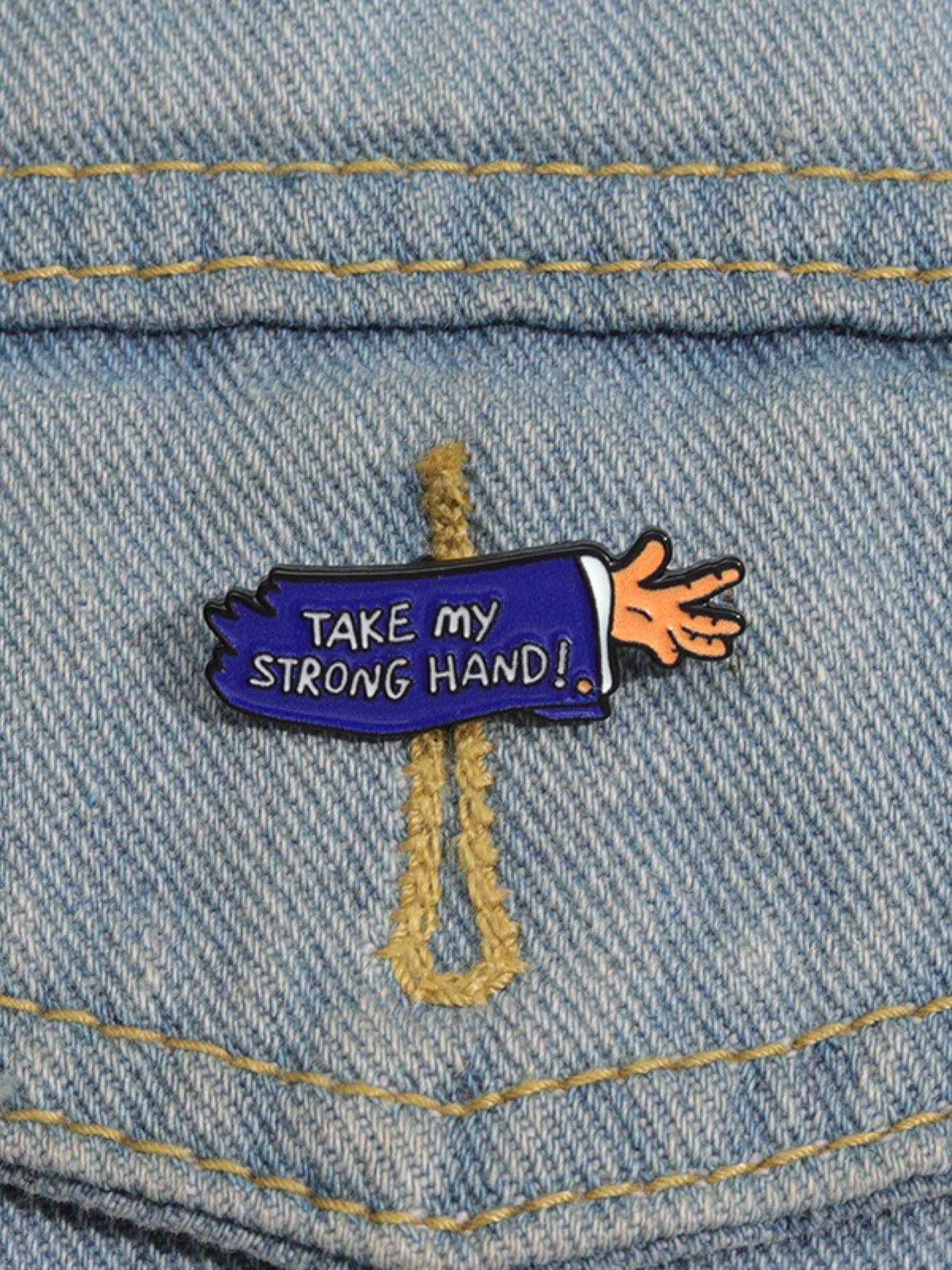 Take My Strong Hand Letter Design Clip Brooch, Durable Metal Pins, Accessories for Men, Fashion Brooch for Women & Men, Flower Brooch, Enamel Pin Suitable for Backpacks, Jeans, Scarves, Hats Decoration, Women Gifts, Fashion Accessory