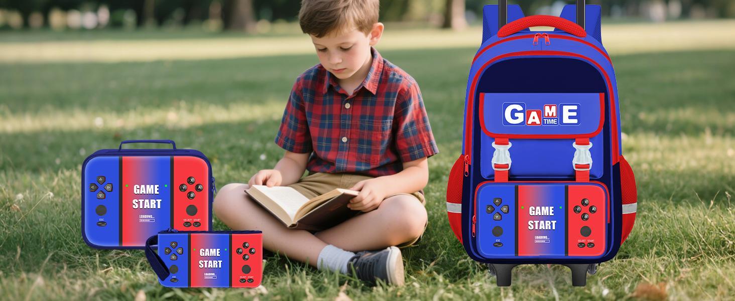 Kids Rolling Backpack for Boys - Gamer Boys Rolling Backpack with Wheels for School & Travel,Lightweight Roller Bookbag for Elementary Middle School Students Kids Rolling Backpack for Boys - Gamer Boys Rolling Backpack with Wheels for School & Travel,Lightweight Roller Bookbag for Elementary Middle School Students