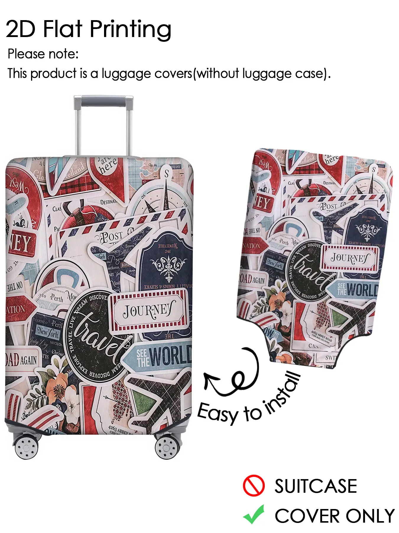 Retro travel label luggage cover, luggage dust cover, Protective Covers, dustproof, scratch resistant, elastic fabric, suitable for 18-32 inch luggage, essential travel accessory