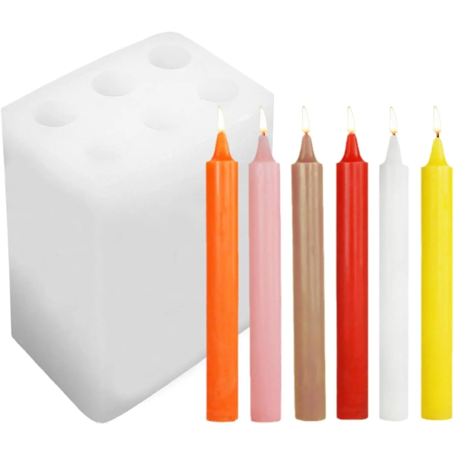 6 Holes 5.9in Long Cylinder Silicone Candle Molds, Pillar Cylinder Shape Mold for Aromatherapy Candle Soy Wax Soap Clay Plaster Resin, Ideal for Handmade Crafts Gifts Birthday Cake Decoration