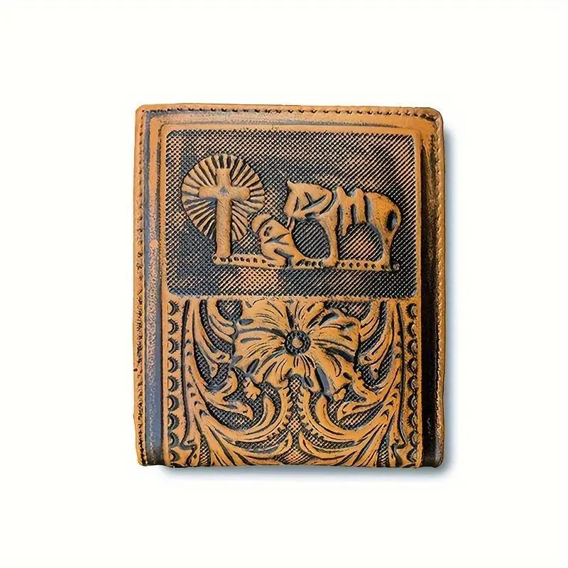 Western Cowboy Prayer Embossed Full Grain Leather Short Bifold Wallet For Men Western Cowboy Prayer Embossed Full Grain Leather Short Bifold Wallet For Men
