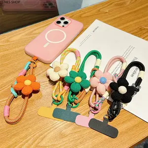 2026 Viral Dopamine Color Cute 3D Flower Phone Wrist Lanyard, Colorful Anti-Lost Keychain Card Holder Strap Wholesale for Women