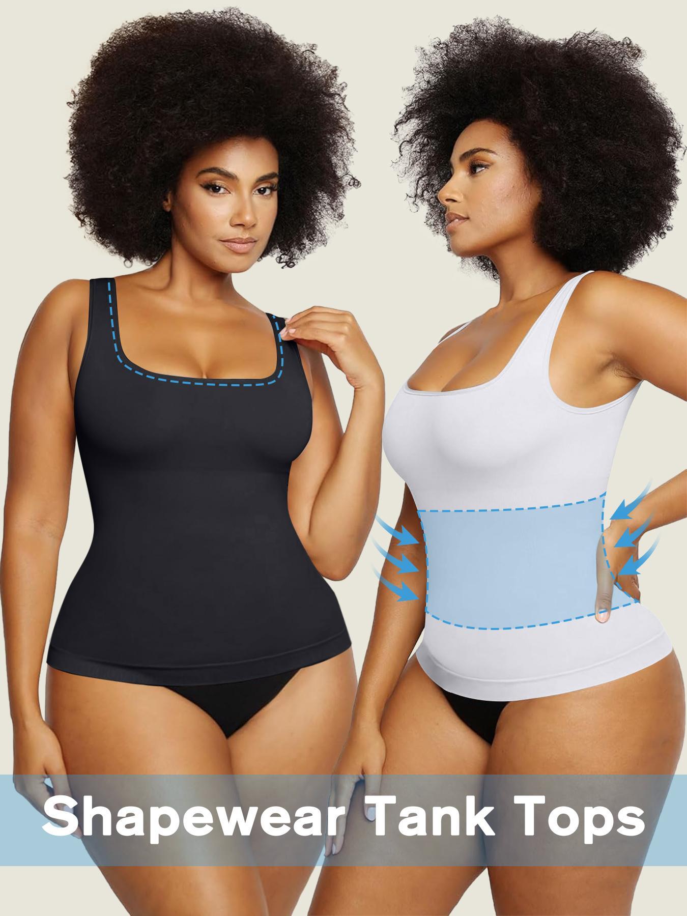 2/3 Pcs Women's Tummy Control Abdomen Shapewear Tank Tops, Minimalist Seamless Square Neck Body Sculpting Compression Tops, Slimming Body Shapewear, Solid Backless Shaper Black Friday All Saints' Day Chrismas, Body Shapewear, Womenswear