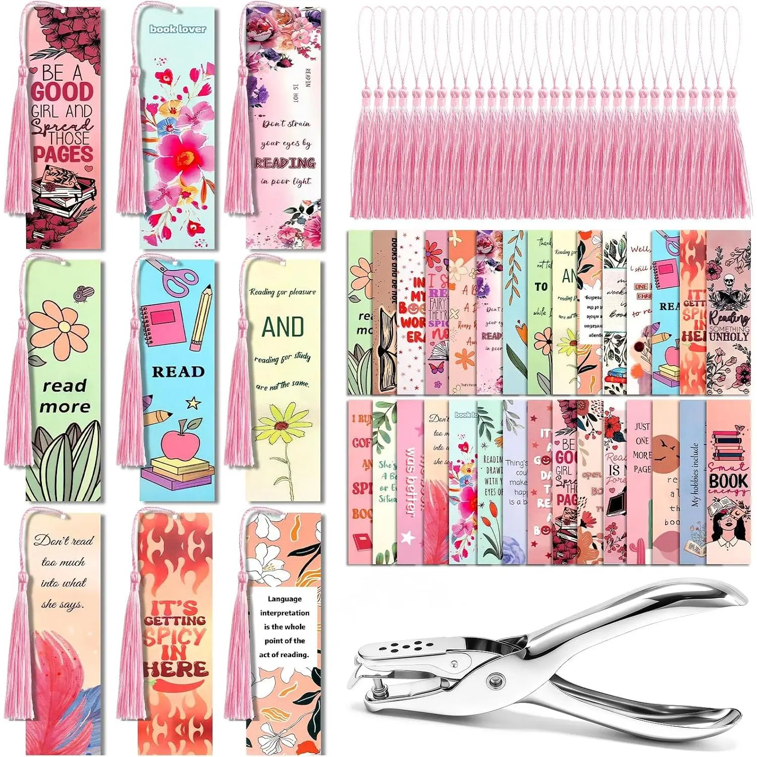 30Set Cute Bookmarks for Reading Women Aesthetic Girly Bookmarks Pretty Art Print Lover Book Marks Bulk DIY Bookmark Bookish Page Markers Making Kit Artistic Reader Accessories Romance Book Club Gifts