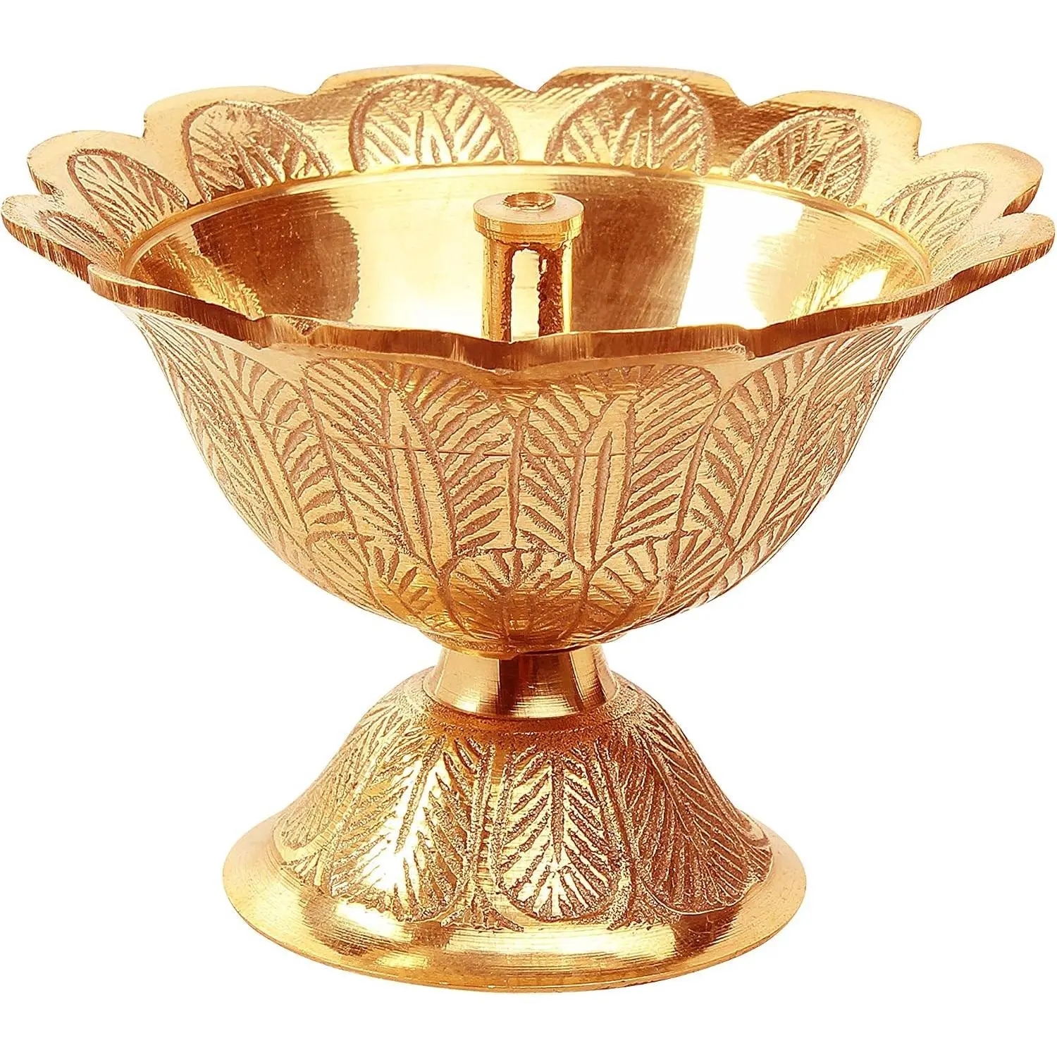 Handmade Brass Indian Puja Oil Lamp, Golden Diya Lamp Engraved Design Diya for Diwali Pooja (Devdas 2" Set of 1)