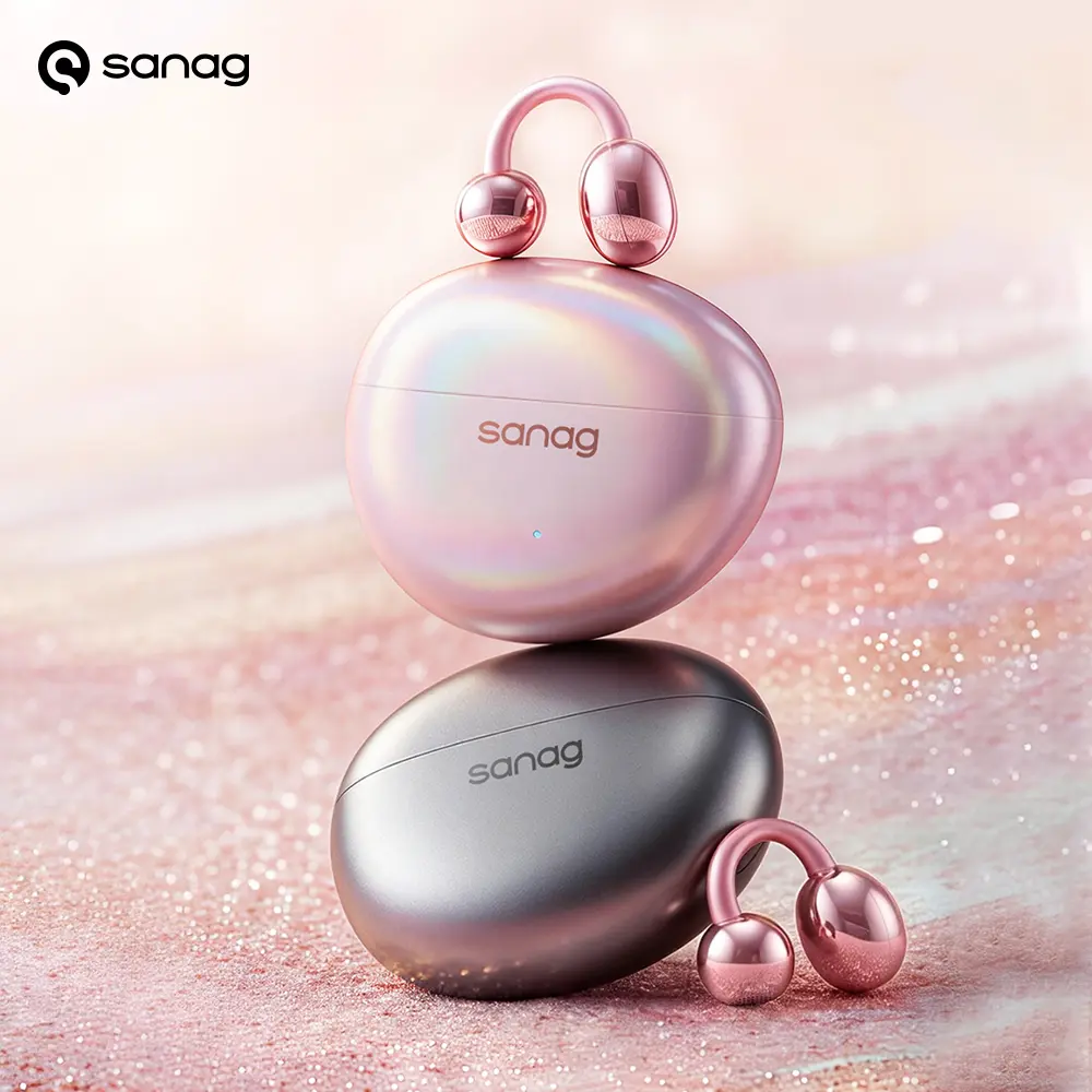 Sanag S7S Ultra Open Ear Clip-On Wireless Bluetooth Headphones - Audio Titanium Electronic Headset with Deep Bass, High Fidelity, AI Noise Cancelling, Memory Protection, Long Battery for Running, Gaming (iPhone, Android, Samsung) - Daily Essentials Gifts,
