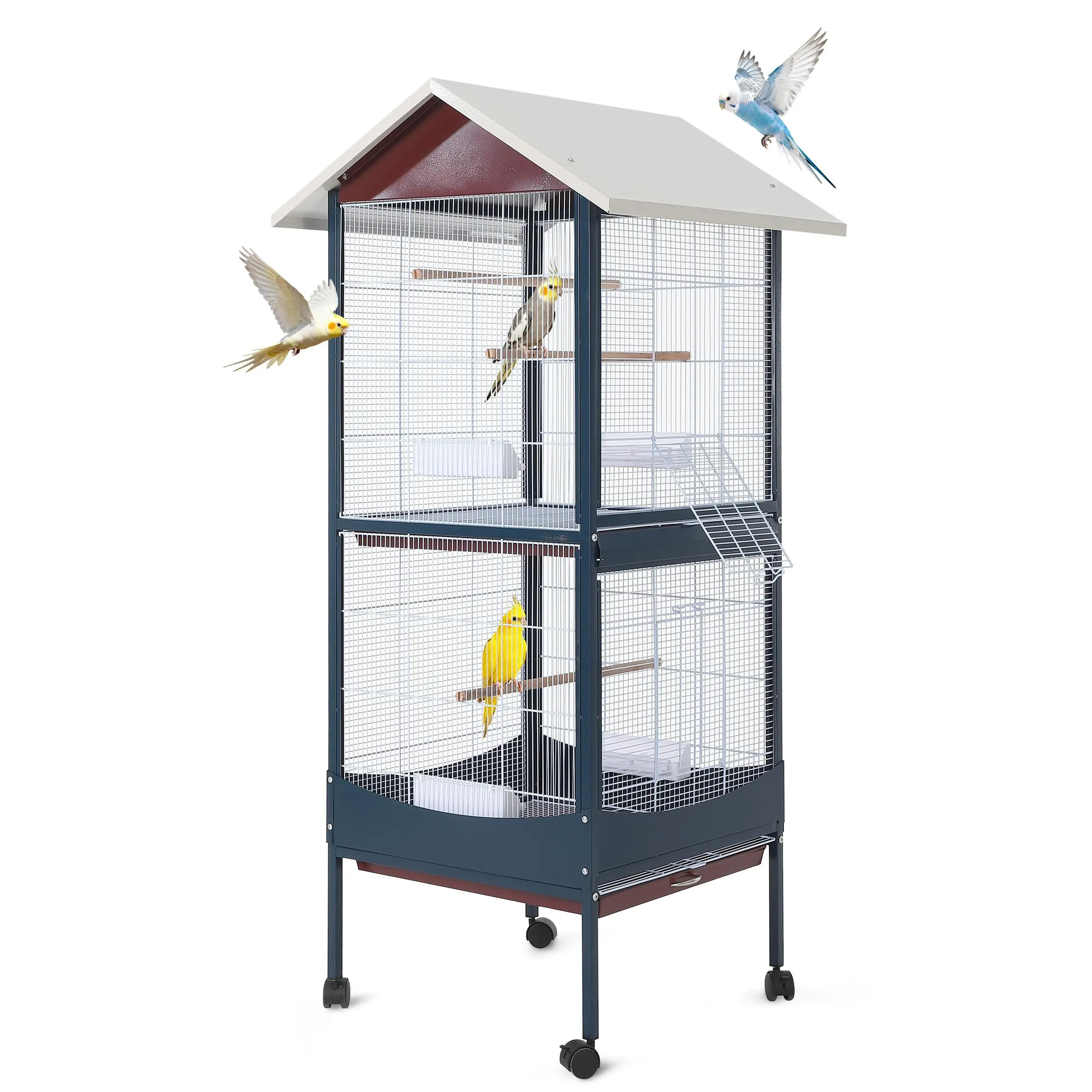 Bird Cage, 66''H Extra Large Bird Cage, w/Removeble Tray, Waterproof Roof, Easy to Clean, Lockable Caster, Indoor& Outdoor Use for Conure,Macaw,Budgie,Cockatiel,Parakee