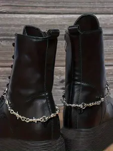 2pcs Thorn Chain Shoe Decorations, Detachable Punk Gothic Shoe Accessories, Plain Design, All Seasons, Fashionable Footwear Add-Ons